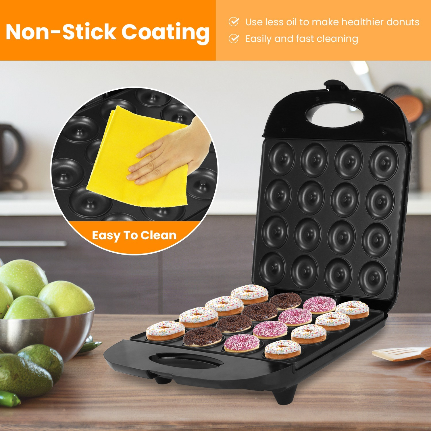 1Pc Mini Donut Maker Machine For Kids Snack Breakfast Desserts With 16 Doughnuts Holes Non Stick Coating Double-Side Heating Plates Overheating Protection - Image 10
