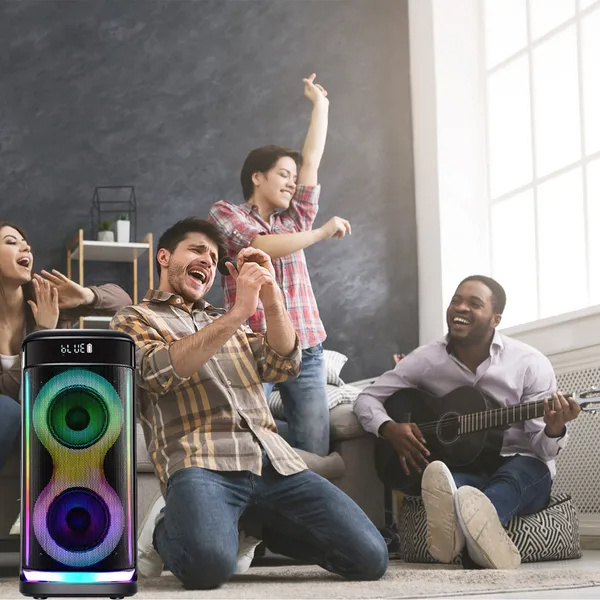 Portable Wireless Party Speaker With LED Light Wireless Mic Remote Control TWS Treble Bass Mic. Echo Music Accompany Mic. Priority Guitar In - Image 8