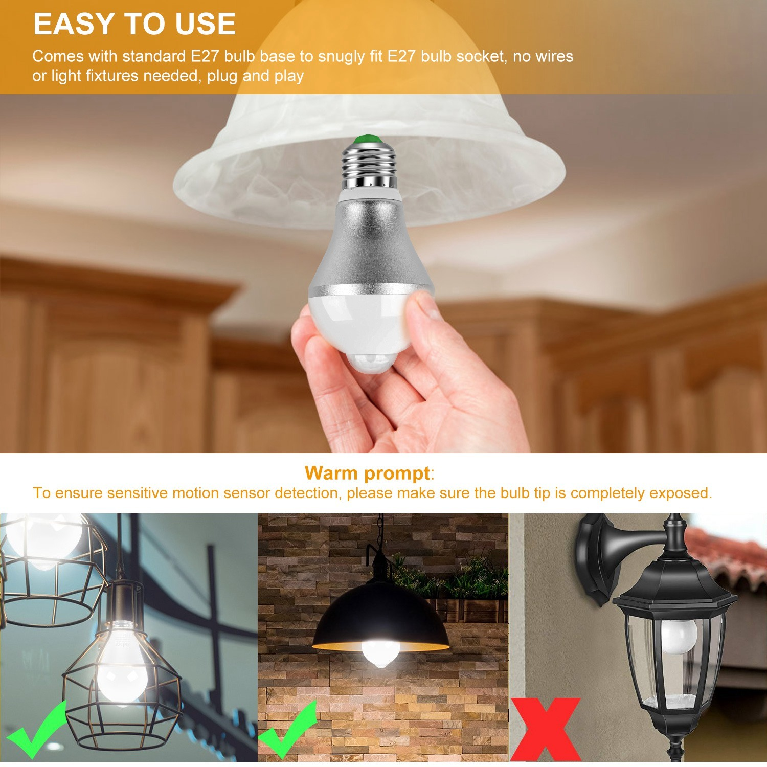 E27 Motion Sensor Light Bulb 9W 6500K Dusk To Dawn Automatic On-Off LED Light Bulb Indoor Outdoor Use - Image 4