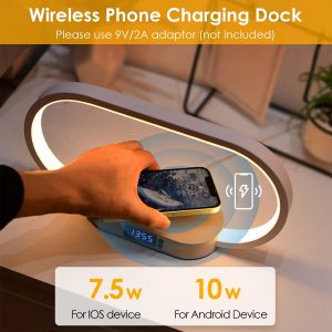 1 Set Bedside Table Lamp Touch Control Lamp With Clock Wireless Charging LED Desk Lamp Dimmable Nightstand Reading Lamp