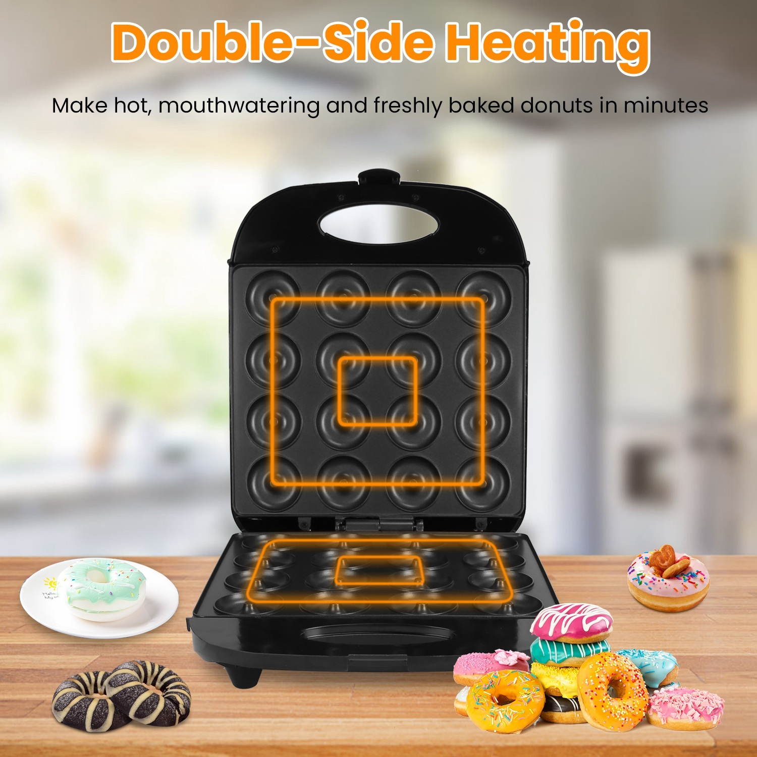 1Pc Mini Donut Maker Machine For Kids Snack Breakfast Desserts With 16 Doughnuts Holes Non Stick Coating Double-Side Heating Plates Overheating Protection - Image 9