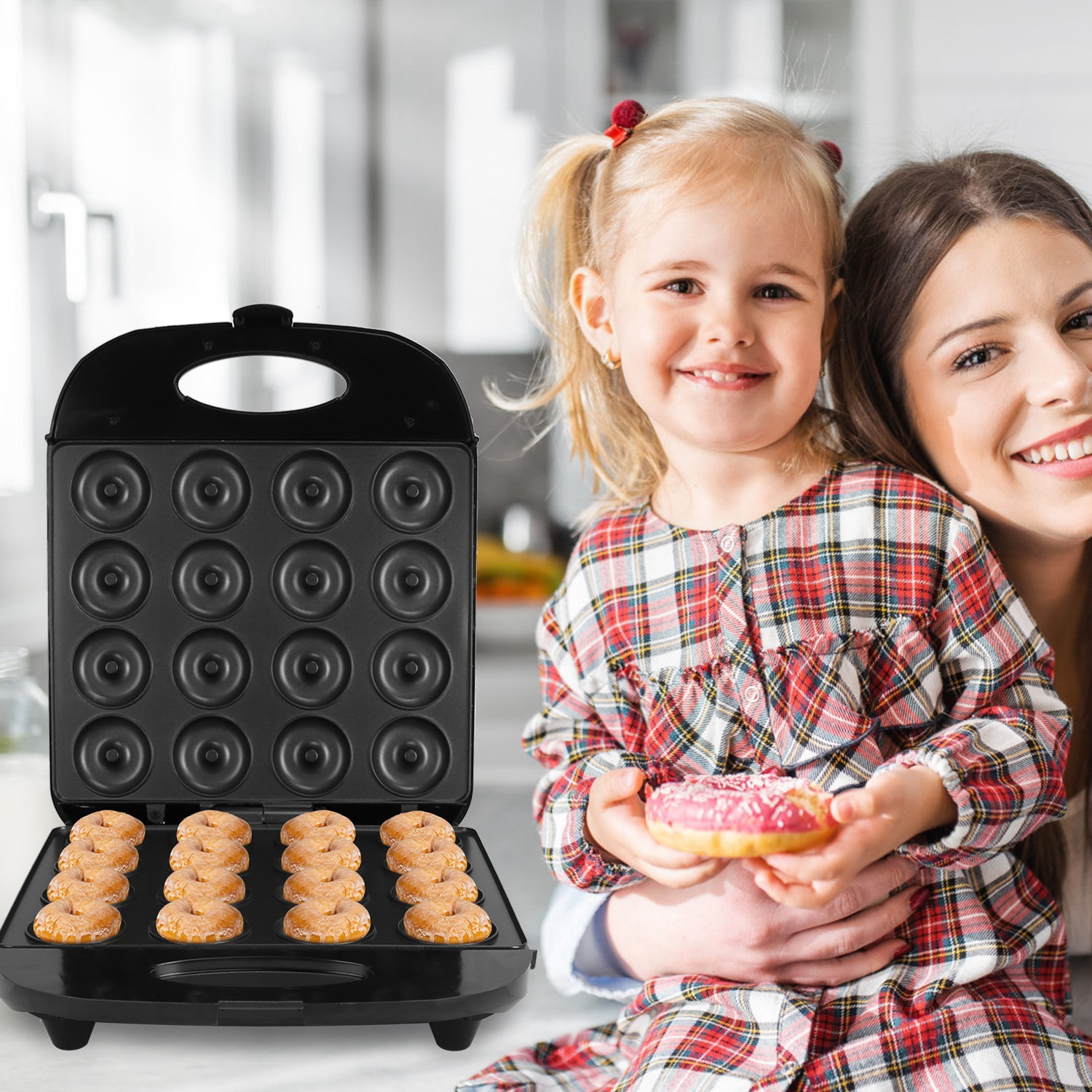 1Pc Mini Donut Maker Machine For Kids Snack Breakfast Desserts With 16 Doughnuts Holes Non Stick Coating Double-Side Heating Plates Overheating Protection - Image 2