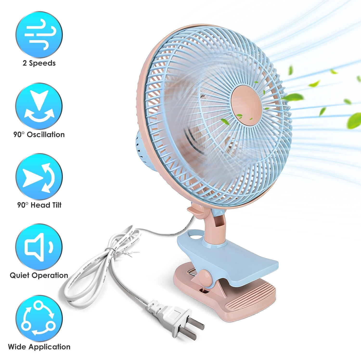 8.66In Oscillating Clip On Fan 2 Speeds Quiet Clamp Fan With 90 Degree Oscillating & Tilting Angle Desktop Wall Mount For Home Office Dorms Strollers - Image 7