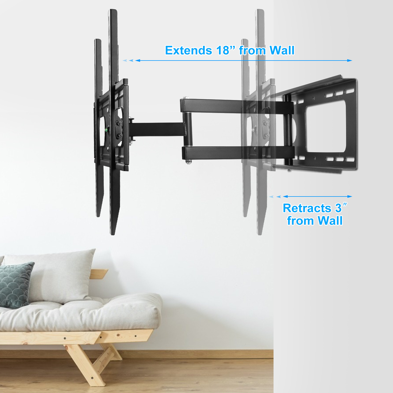 1Pc Full Motion TV Wall Mount Swivel Tilt TV Wall Rack Support 37in To 70in TV Wall Mount Max VESA Up To 600x400mm Holds Up To 99LBS - Image 7