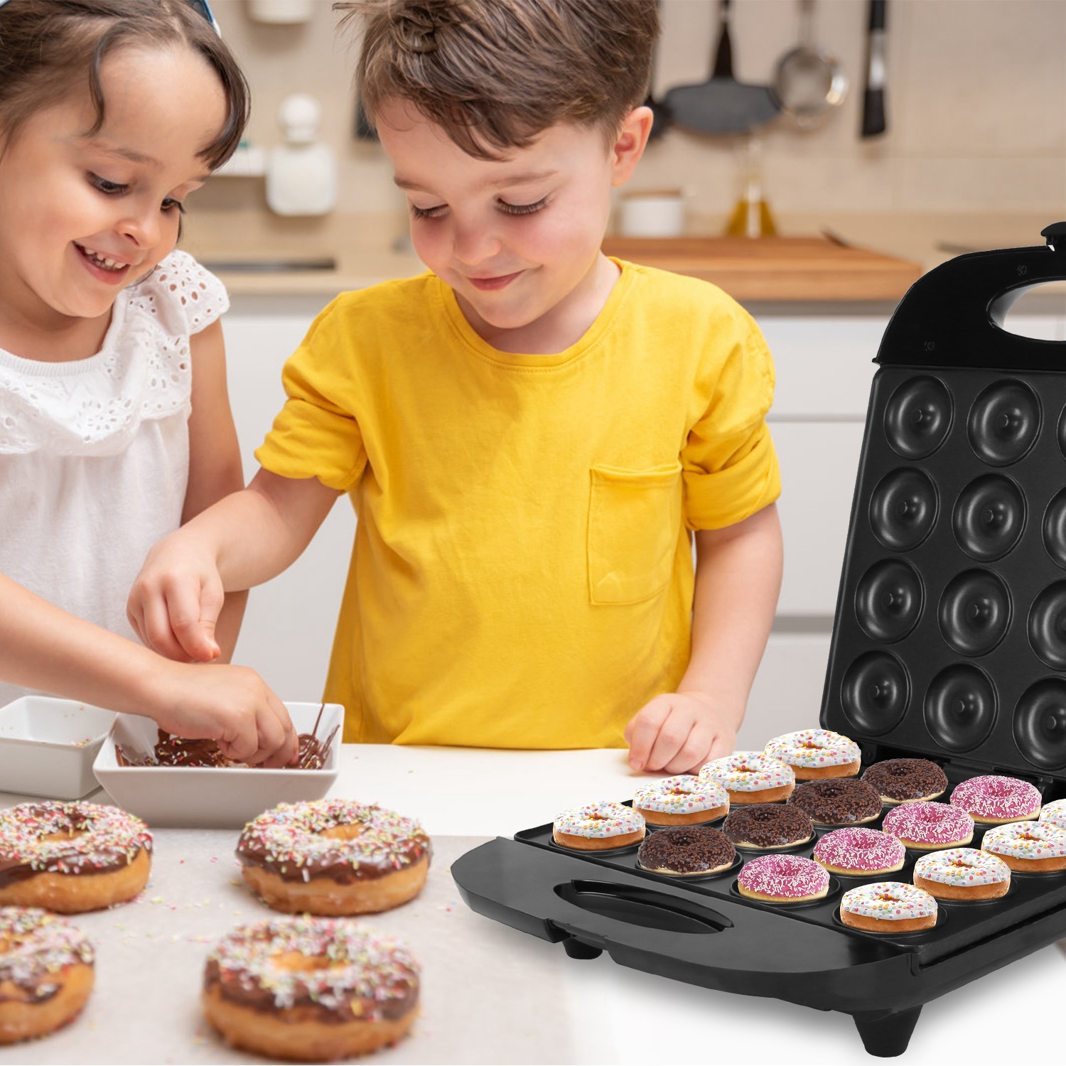 1Pc Mini Donut Maker Machine For Kids Snack Breakfast Desserts With 16 Doughnuts Holes Non Stick Coating Double-Side Heating Plates Overheating Protection - Image 6