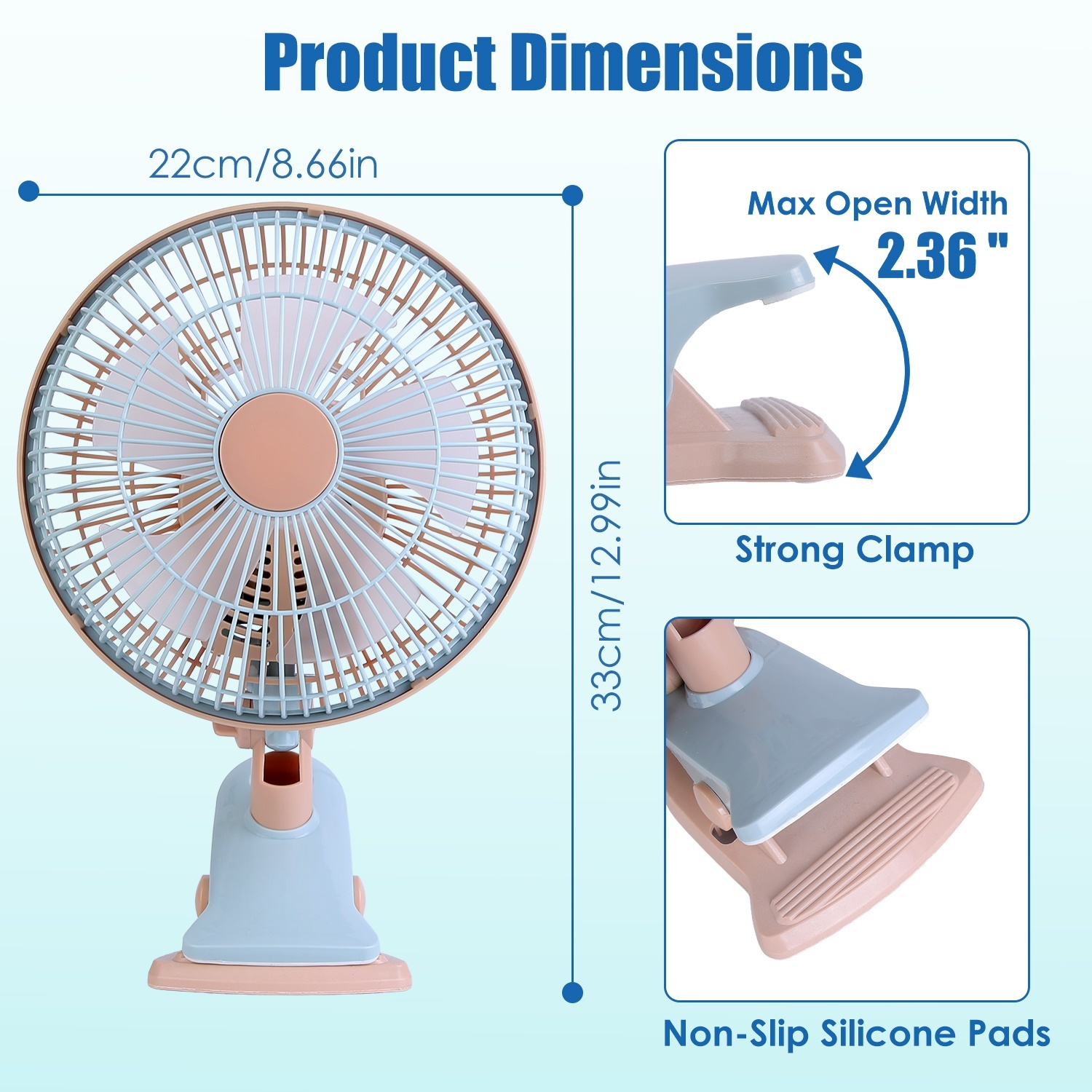 8.66In Oscillating Clip On Fan 2 Speeds Quiet Clamp Fan With 90 Degree Oscillating & Tilting Angle Desktop Wall Mount For Home Office Dorms Strollers - Image 8