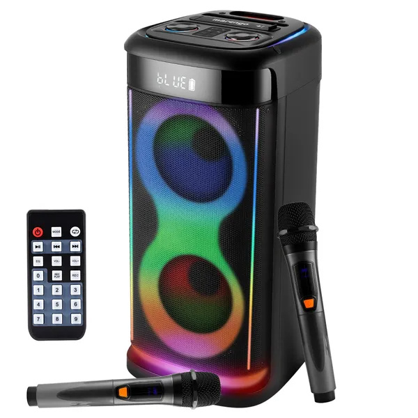 Portable Wireless Party Speaker With LED Light Wireless Mic Remote Control TWS Treble Bass Mic. Echo Music Accompany Mic. Priority Guitar In - Image 5