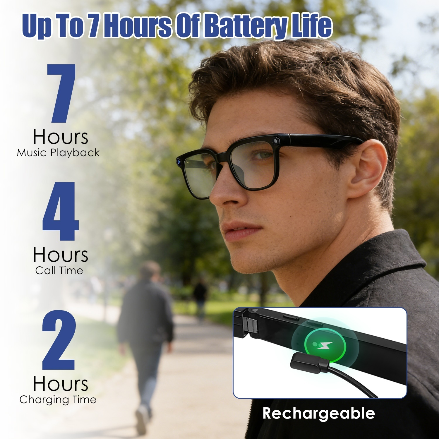 1Pc AI Smart Glasses With Camera And Audio 8MP HD1080P Real Time Translation 139 Languages Voice Assistant AI Photo Recognition Music Playback & Hands-Free Calling For Travel Meeting Vlog - Image 2