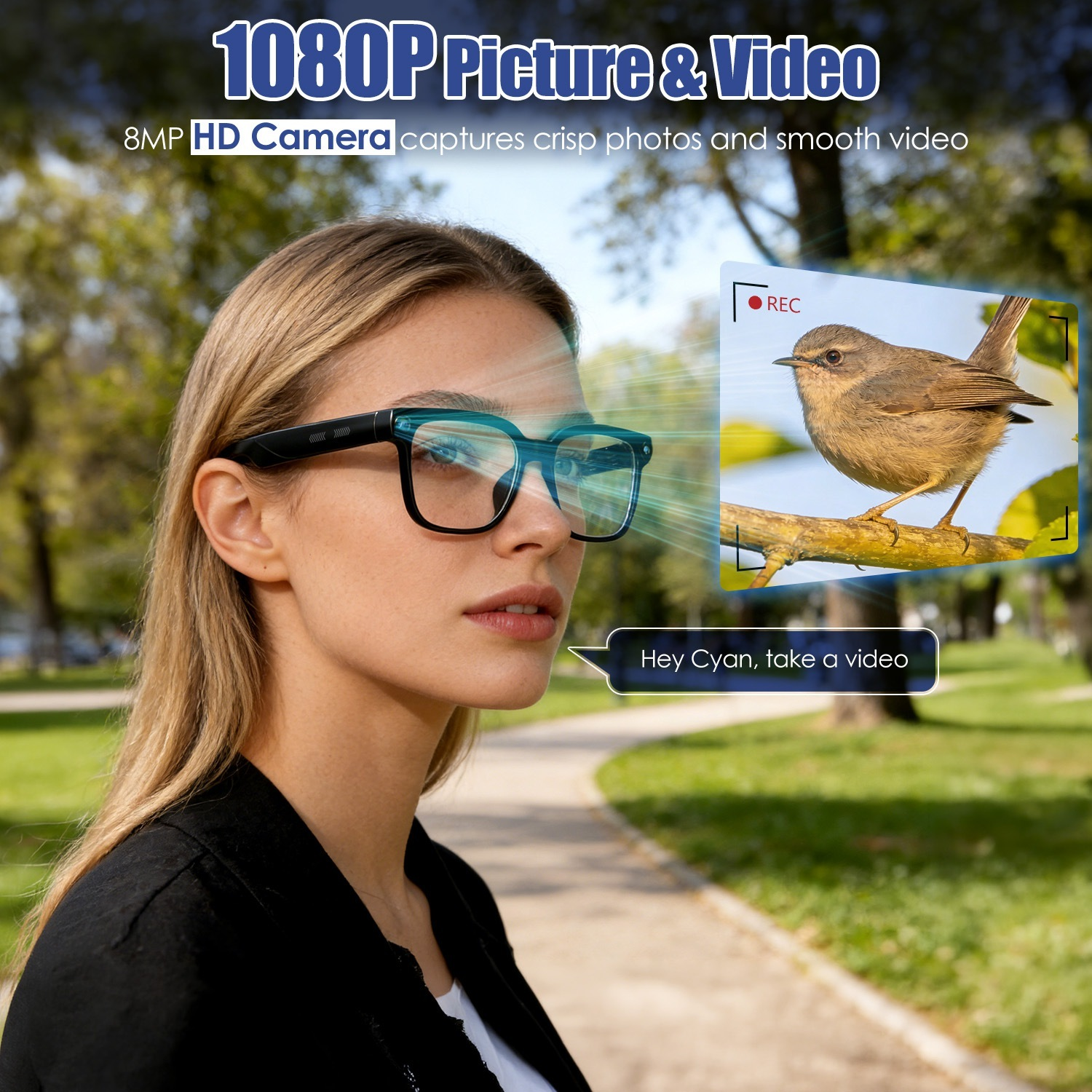 1Pc AI Smart Glasses With Camera And Audio 8MP HD1080P Real Time Translation 139 Languages Voice Assistant AI Photo Recognition Music Playback & Hands-Free Calling For Travel Meeting Vlog - Image 10