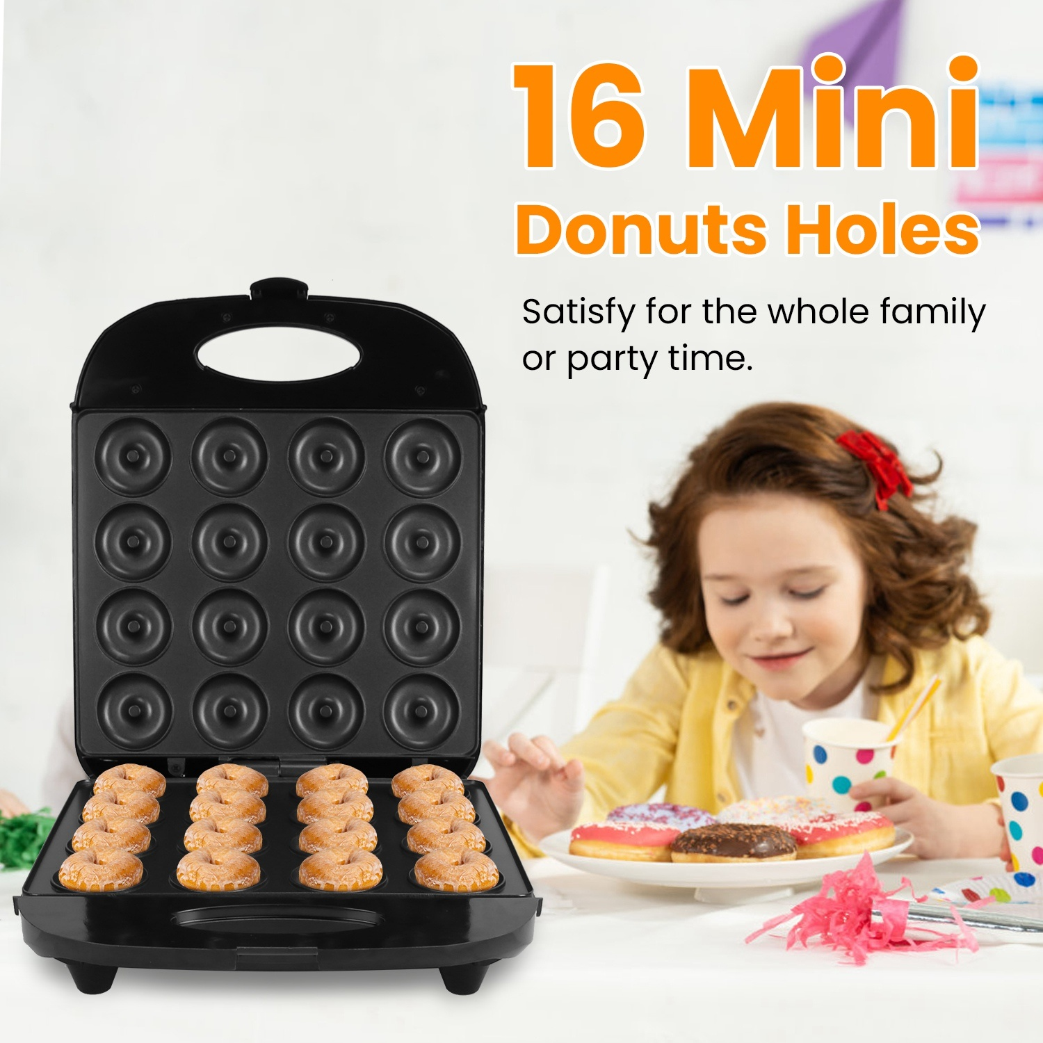 1Pc Mini Donut Maker Machine For Kids Snack Breakfast Desserts With 16 Doughnuts Holes Non Stick Coating Double-Side Heating Plates Overheating Protection - Image 3